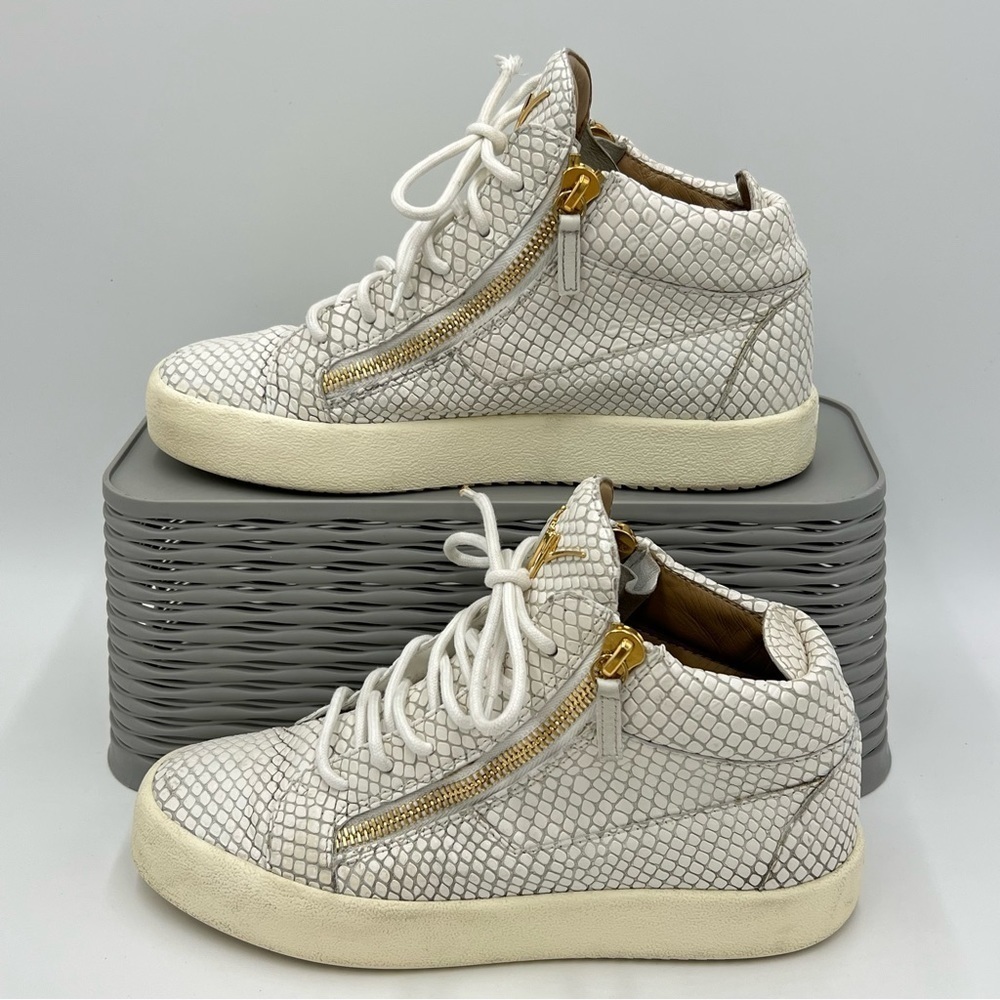 Giuseppe Zanotti Snakeskin White High Top Sneakers Size 42